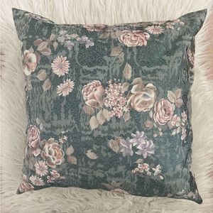 Pink and teal floral throw pillow